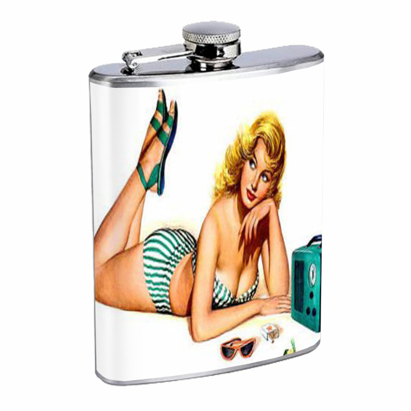 Gorgeous Pin Up / Vintage Radio Flask 8oz Stainless Steel D-031