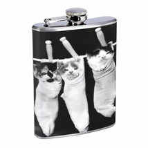 Kittens In Stockings Cute Cats Flask 8oz Stainless Steel D-157 - £11.57 GBP