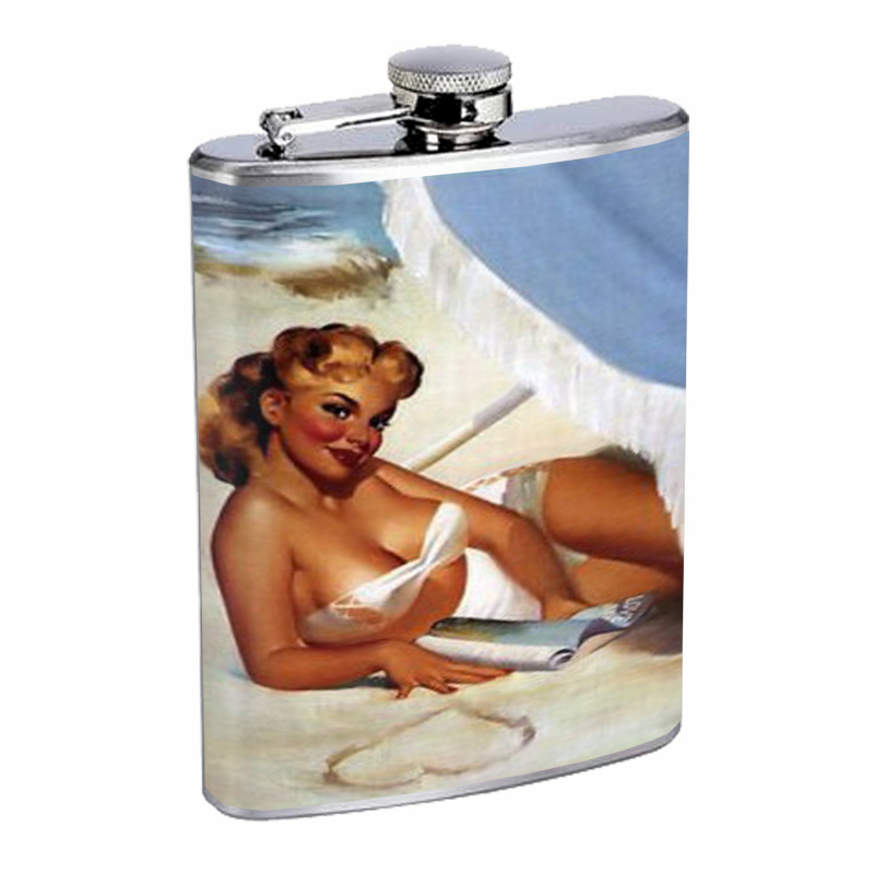 Pin Up Girl Beach Umbrella Flask 8oz Stainless Steel D-194