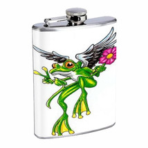 Frog Peace Angel Flower Tattoo Flask 8oz Stainless Steel D-173 - £10.81 GBP