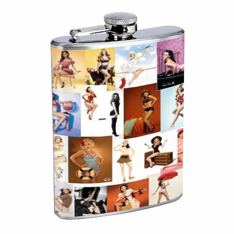 Modern Pin Up Girls Sexy Babes Flask 8oz Stainless Steel D-334