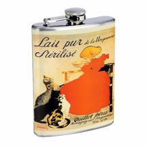Vintage French Milk Ad Cats Flask 8oz Stainless Steel D-487 - $14.48