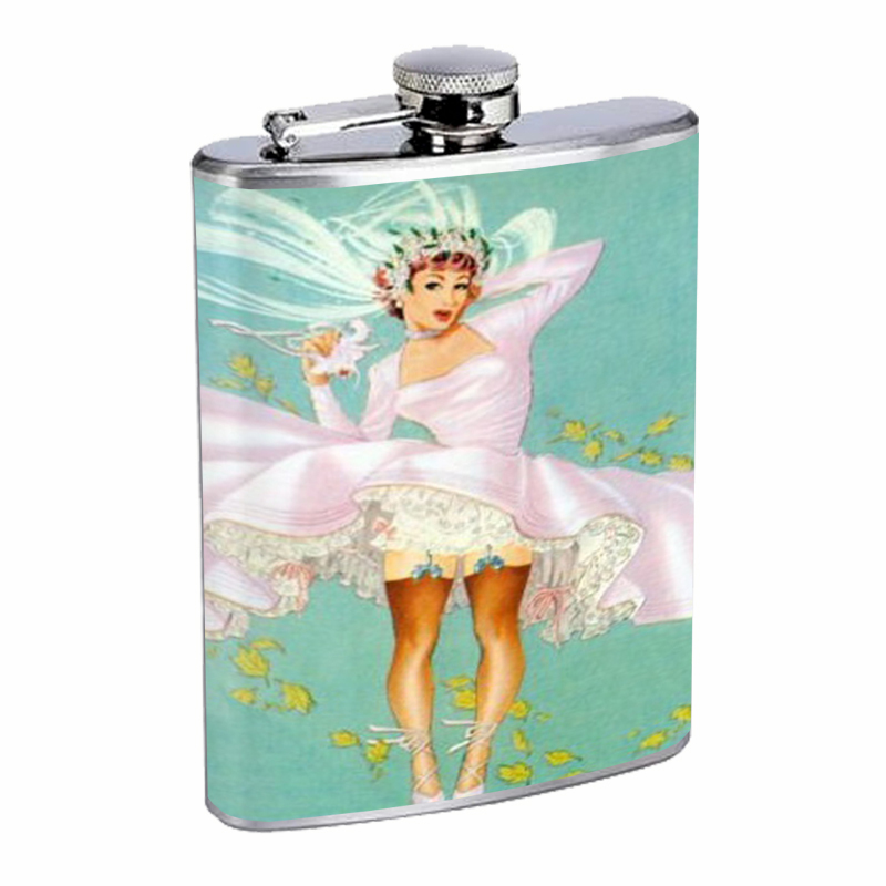Sexy Bride Lifted Dress Retro Flask 8oz Stainless Steel D-532