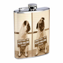 Pug Dog Bulldog Mug Shot Fun Flask 8oz Stainless Steel D-550 - $14.48