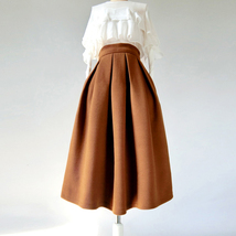 Winter Brown Woolen Midi Skirt Women Custom Plus Size Pleated Party Skirt