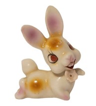 Vintage Brown White Happy Smiling Bunny Rabbit 2.5&quot; T Figurine Japan Hollow EUC - £15.65 GBP