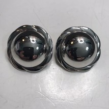 Vintage Monet Silver Tone Button Large Clip On Earrings - £10.95 GBP