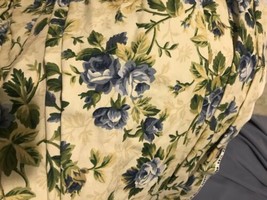 Vintage Blue Floral Flowers  Leaves Barkcloth 7 Yards Uncut Fabric 240x54 Drapes - £239.00 GBP