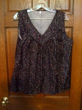 Unbranded Black Floral Print Sleeveless V-Neck Knit Top - Size 2XL - £11.02 GBP