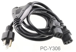 6Ft Ac Us Standard Nema 5-15P To 2X Iec-320 C-13 3-Prong Power Y-Splitter Cable - £15.79 GBP