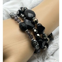 Set Of 3 Black Beaded Stretch Bracelets Faceted Beads Various Styles - $14.89