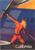 California Girl Blonde Postcard Risque wind Surfing Ocean Pinup 80&#39;s 90&#39;s bikini - £8.61 GBP
