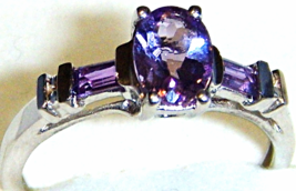African Purple Amethyst Oval &amp; Baguette Ring, 925 Silver, Size 7, 0.90(Tcw) - £19.98 GBP