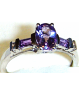 AFRICAN PURPLE AMETHYST OVAL &amp; BAGUETTE RING, 925 SILVER, SIZE 7, 0.90(TCW) - $25.00