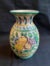 beautiful fruit decorated italian ceramic vase . Marked Italy - £61.90 GBP