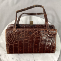 Vintage Brown Crocodile Purse Clutch 50s 60s Snap Frame - $35.49