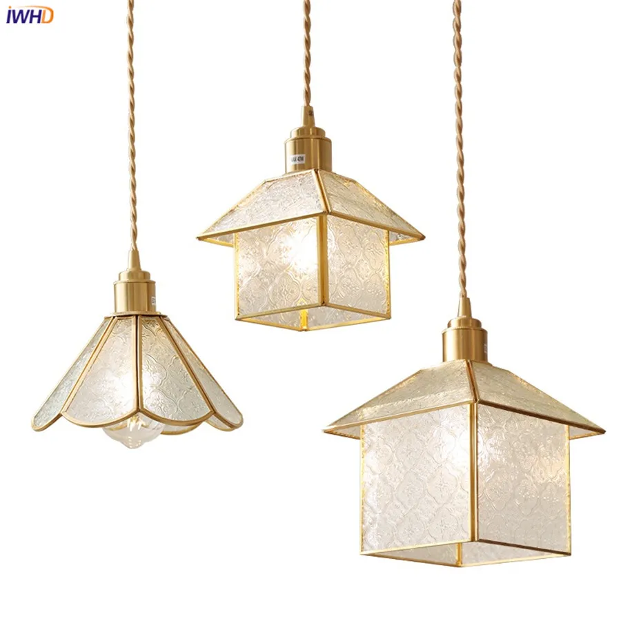 IWHD Copper Glass LED Pendant Lights Fixtures Nordic Vintage Style Home ... - $66.00+