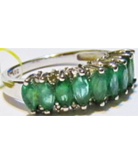 AFRICAN GREEN EMERALD MARQUISE &amp; DIAMOND BAND RING, SILVER, SIZE 8, 1.18... - $130.36 CAD