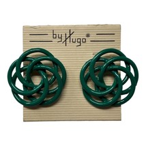 Vintage Interlocking Circle Flower Knot Earrings by Hugo Pierced Green 80s - £9.84 GBP