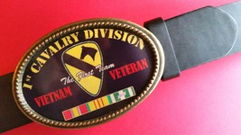 Vietnam Veteran -1st CALVARY DIVISION  Epoxy Belt Buckle &amp; Bonded Leather Belt - £22.07 GBP
