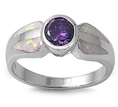 Sterling Silver October Round White Simulated Opal Ring - £47.30 GBP+