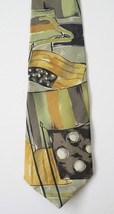 ERMENEGILDO ZEGNA abstract tie necktie short gold green silk fine Italy - £30.51 GBP
