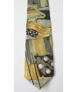 ERMENEGILDO ZEGNA abstract tie necktie short gold green silk fine Italy - $38.79