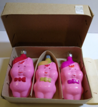 3 Pink Pigs Anthropomorphic Dressed Christmas Tree Glass Ornaments Russia Set - £21.31 GBP