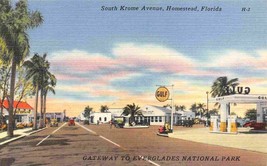 South Krome Avenue Gulf Gas Station Homestead Florida linen postcard - $6.44