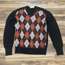 Vtg Acrylic Men’s King’s Road Sears Sweater Argyle V-Neck Orange Brown 70s 80s - £22.01 GBP