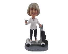 Custom Bobblehead Beautiful Female Toasting For Happiness And Wearing A Long Shi - £79.64 GBP