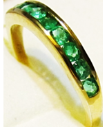 AFRICAN EMERALD ROUND BAND RING, 14K YELLOW GOLD / SILVER, SIZE 7, 0.75(... - $89.99