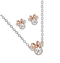 Womens Crystal Minnie Mouse Necklace and Stud Silver - £126.72 GBP