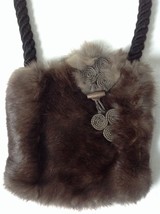 Small Vintage Brown Fur Handmade Purse Handbag with Rope Shoulder Strap - £23.06 GBP