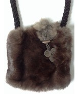 Small Vintage Brown Fur Handmade Purse Handbag with Rope Shoulder Strap - £23.11 GBP