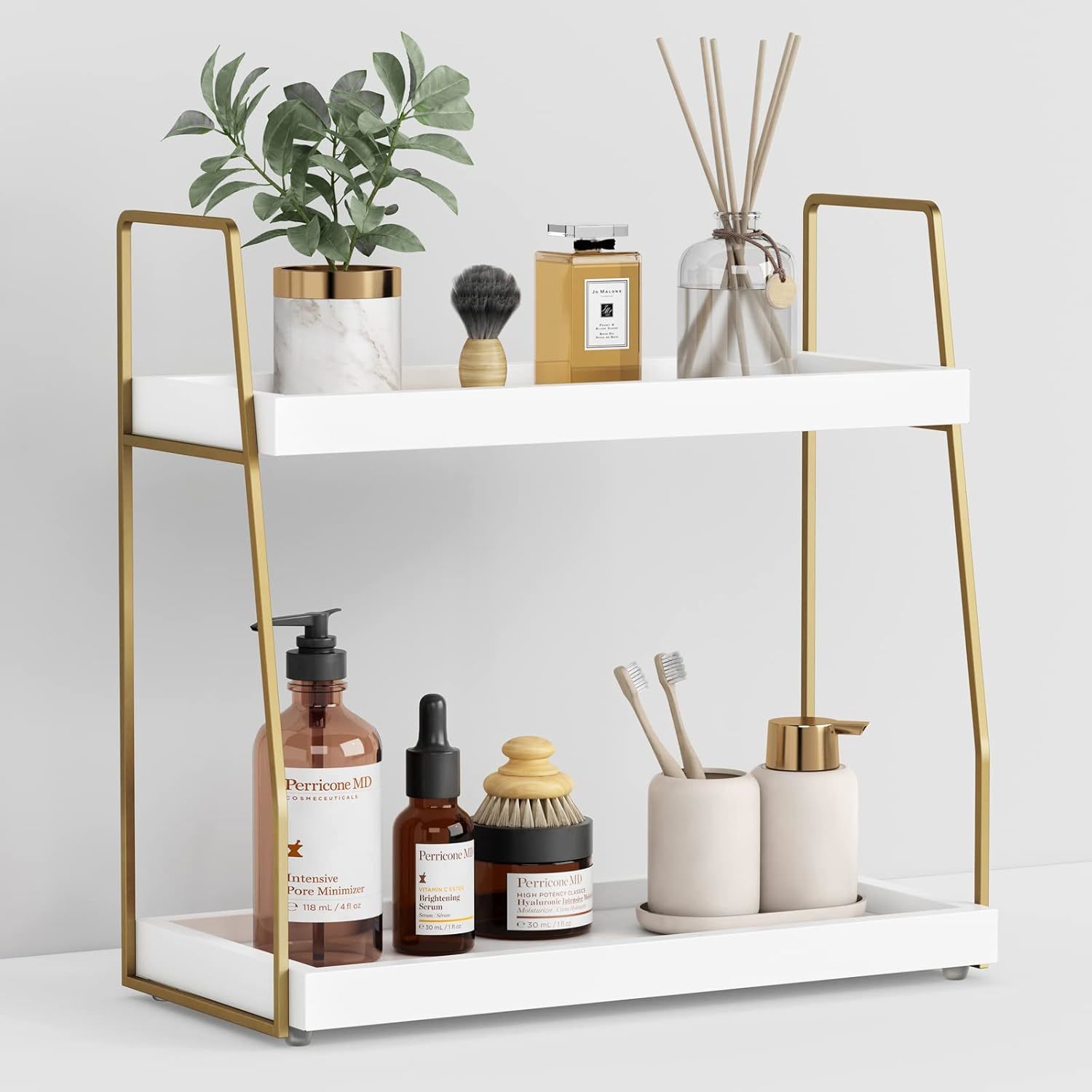 Forbena Bathroom Organizer Countertop, Counter Organizer, 2 Tier, White ... - $33.99