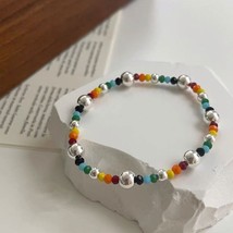 925 Sterling Silver Bracelets for Women Fashion Couples Handmade Colorful Beads  - £12.78 GBP