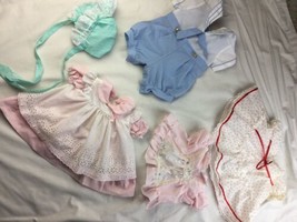 Vintage Lot of 3 Toddler Girl Boy Dress Lace Frilly Bonnet 3m 6m 18m - £22.92 GBP