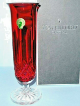 Waterford Lismore Crimson Red Bud Vase 8&quot; Stem Cut Crystal #146112 New - £108.74 GBP