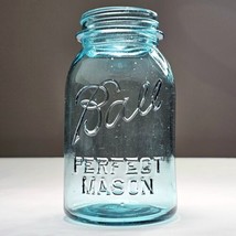 Antique 1922-33 Ball PERFECT MASON Quart Jar Regular Mouth Blue Glass Decor #8 - £19.65 GBP