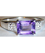 PURPLE AMETHYST OCTAGON &amp; DIAMOND RING, 925 SILVER, SIZE 9, 1.61(TCW), 2... - £19.75 GBP