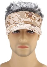 Fun Hair - Novelty Visor Hat - Spiked Gray Hair Wig /Camo Visor - Funny Gag - £8.30 GBP