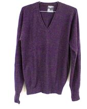 Vintage 70s Panache Greece Plum Purple Lambswool V-Neck Sweater Men M NWOT - $89.05