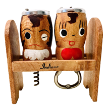 Vintage 70s Wooden Cork Screw &amp; Bottle Opener Salt &amp; Pepper Shaker with ... - $12.95