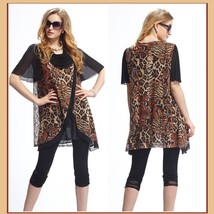 Black Voile Lace and Leopard Brown or Gray Caftan Scarf Shirt with Cowl Neckline image 1