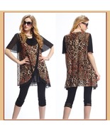Black Voile Lace and Leopard Brown or Gray Caftan Scarf Shirt with Cowl ... - £55.45 GBP