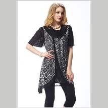 Black Voile Lace and Leopard Brown or Gray Caftan Scarf Shirt with Cowl Neckline image 2