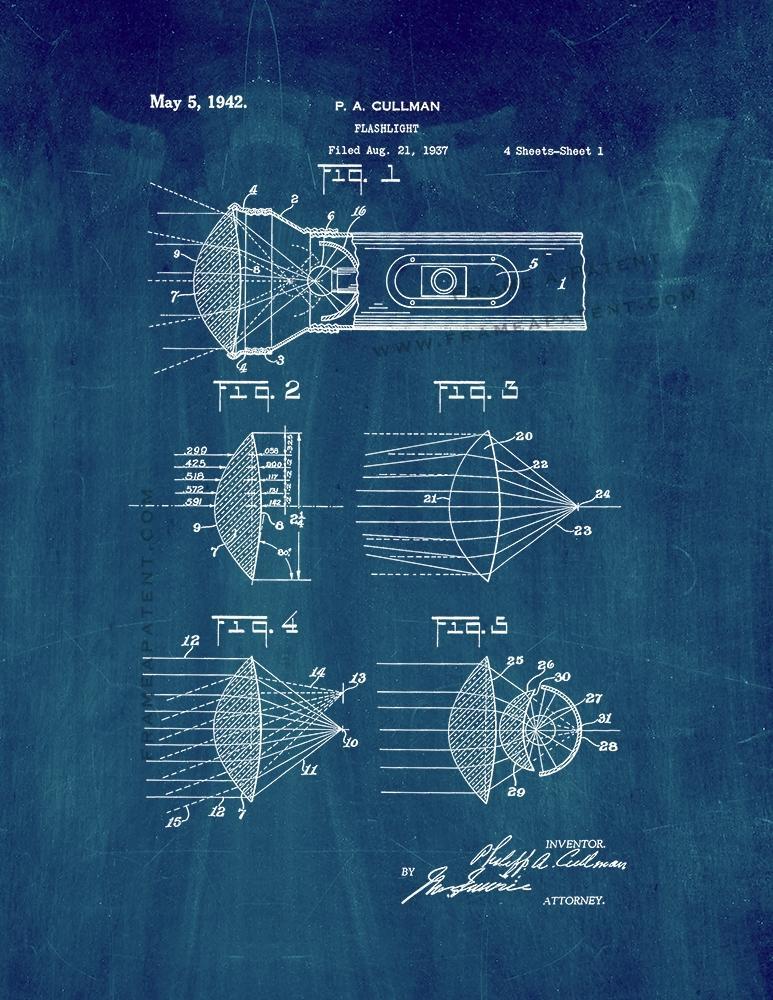 Flashlight Patent Print - Midnight Blue