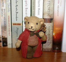 Teddy Bear Wanderer Traveler Paper Sculpture Figurine, Bear in Red Coat with Bag - £14.15 GBP