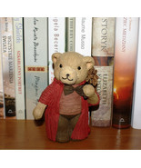 Teddy Bear Wanderer Traveler Paper Sculpture Figurine, Bear in Red Coat ... - $18.00